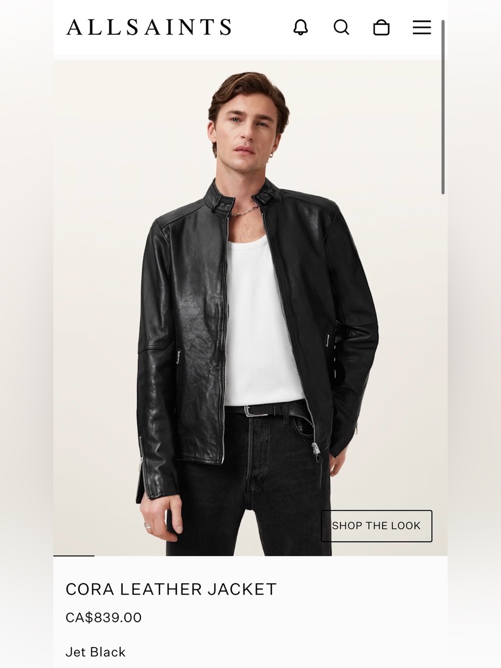 All Saints "Cora" Black Leather Bomber Jacket, New, size M